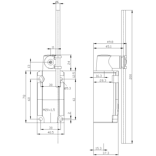 Position switch metal encl 40 mm EN50041 device connection
