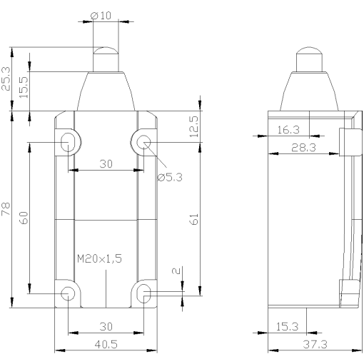 Position switch metal encl 40 mm EN50041 device connection