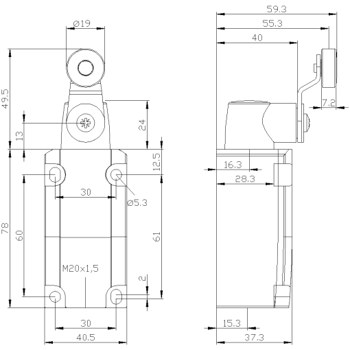 Position switch metal encl 40 mm EN50041 device connection