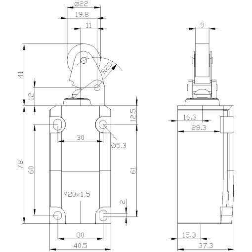 Position switch metal encl 40 mm EN50041 device connection