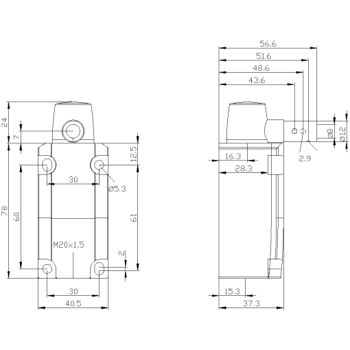 Hinge switch metal encl 40 mm EN50041 with hollow shaft D8 mm actuating 