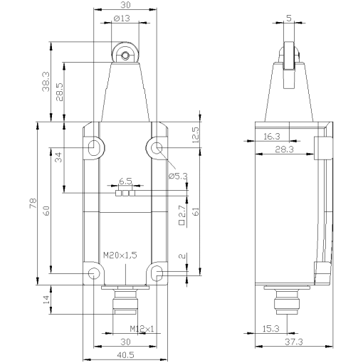 Position switch metal encl 40 mm EN50041 1 NO1 NC