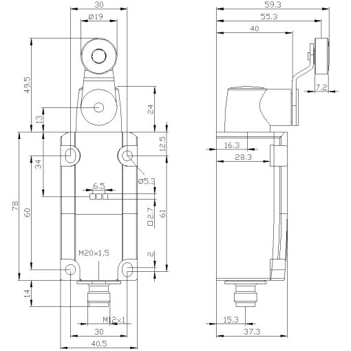 Position switch metal encl 40 mm EN50041 1 NO1 NC