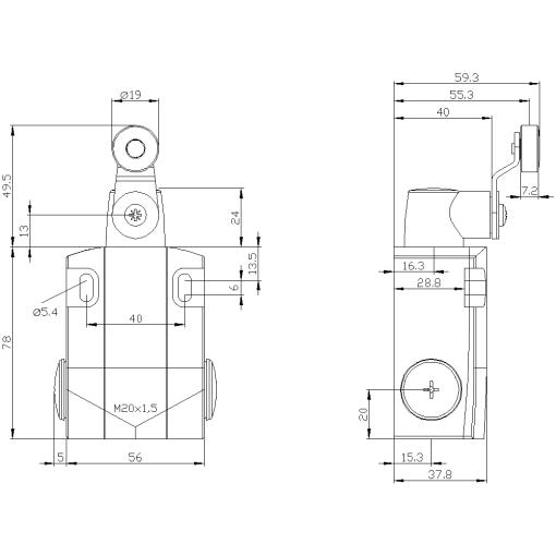 Position switch metal encl 56 mm wide 1 NO1 NC