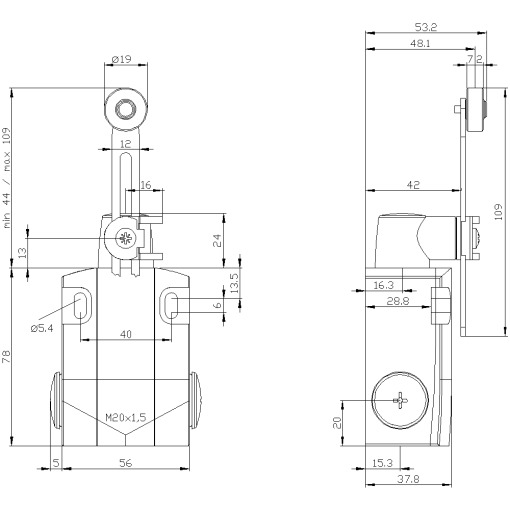 Position switch metal encl 56 mm wide 1 NO1 NC
