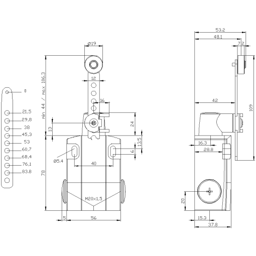 Position switch metal encl 56 mm wide 1 NO1 NC