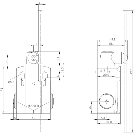 Position switch metal encl 56 mm wide 1 NO1 NC