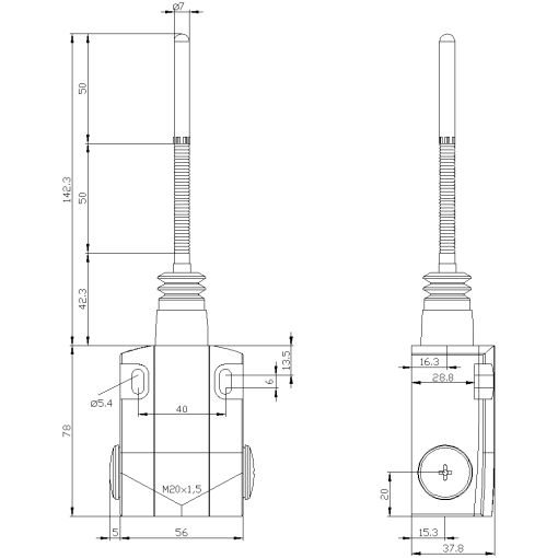 Position switch metal encl 56 mm wide 1 NO1 NC
