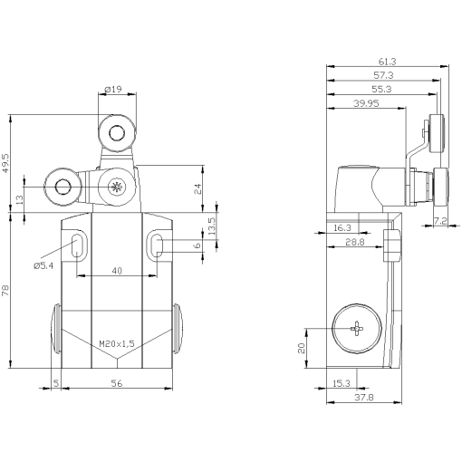 Position switch metal encl 56 mm wide 1 NO1 NC