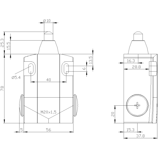 Position switch metal encl 56 mm wide