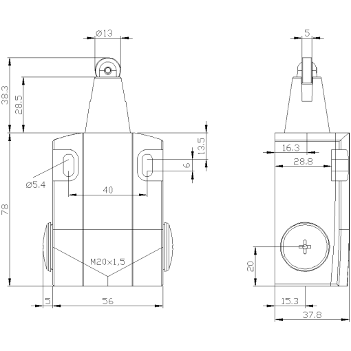 Position switch metal encl 56 mm wide