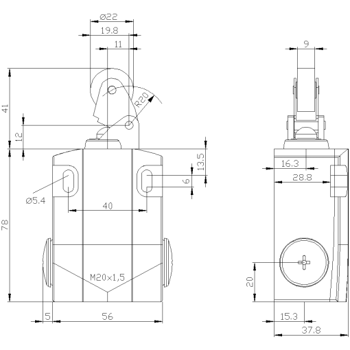 Position switch metal encl 56 mm wide 1 NO2 NC