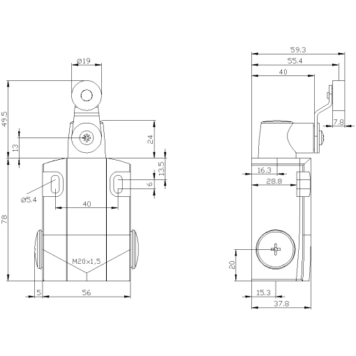 Position switch metal encl 56 mm wide 1 NO2 NC