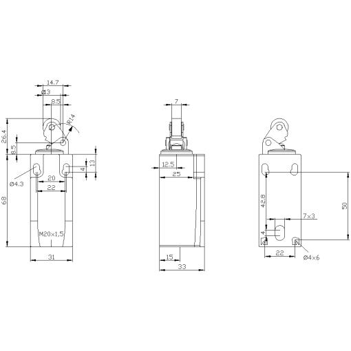 Position switch plastic enclosure EN50047 31 mm device connection
