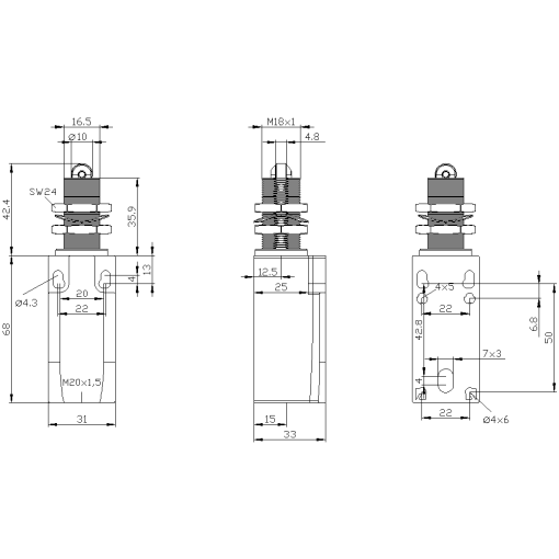 Position switch plastic enclosure EN50047 31 mm device connection