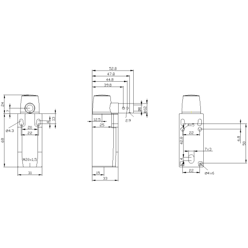 Hinge switch plastic enclosure 31 mm EN50047