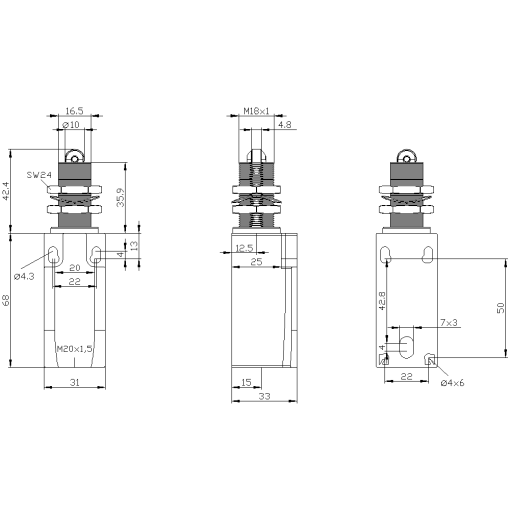 Position switch plastic enclosure EN50047 31 mm device connection