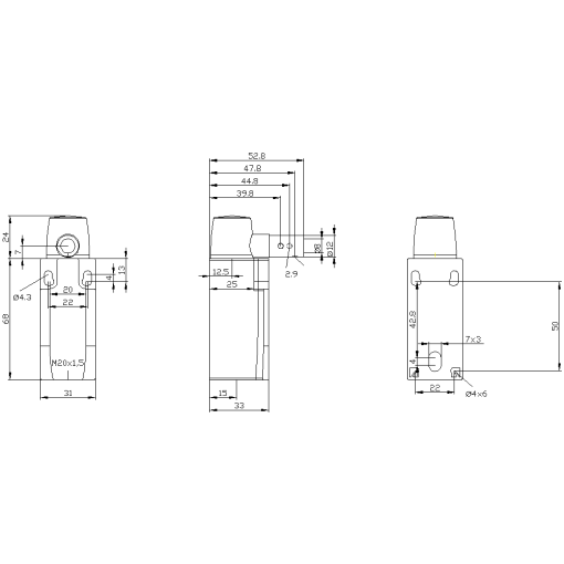 Hinge switch plastic enclosure 31 mm EN50047 1X