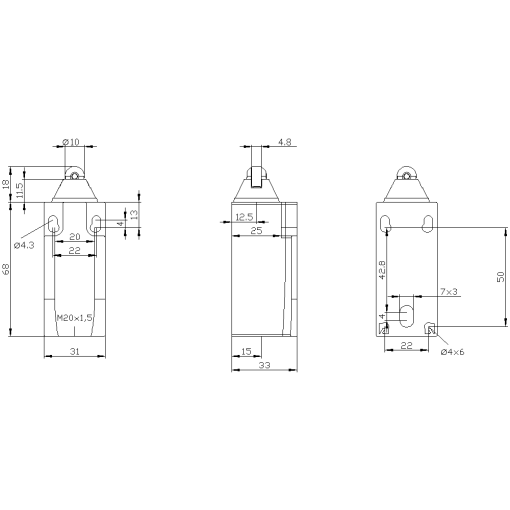 Position switch plastic enclosure EN50047 31 mm device connection