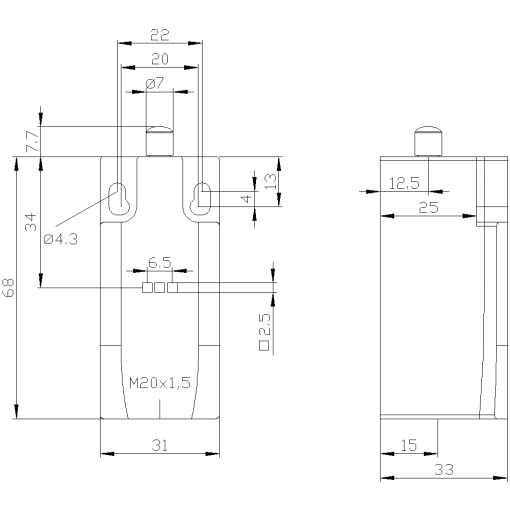 Position switch plastic enclosure EN50047 31 mm device connection