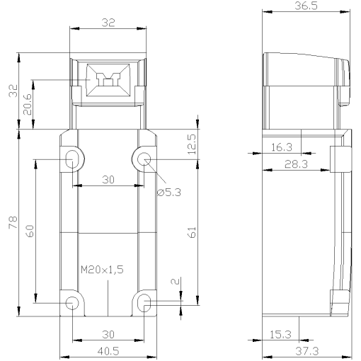 Safety position switch with separate actuator 40 mm 1X