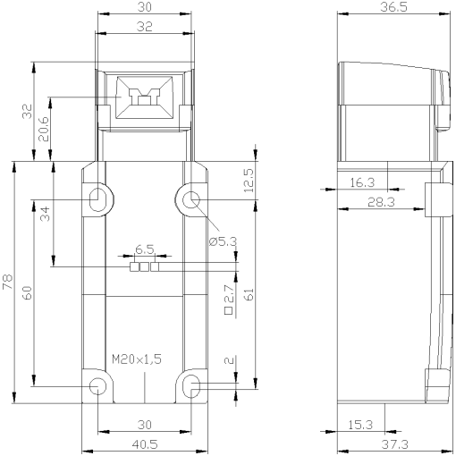 Safety position switch with separate actuator 40 mm 1X