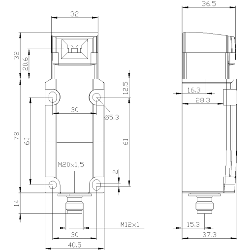 Safety position switch with separate actuator 40 mm 1X