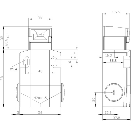 Safety position switch with separate actuator 56 mm 3X