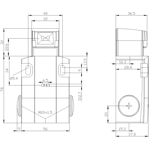 Safety position switch with separate actuator 56 mm 3X