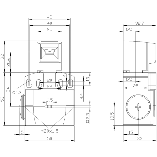 Safety position switch with separate actuator plastic enclosure 50 mm