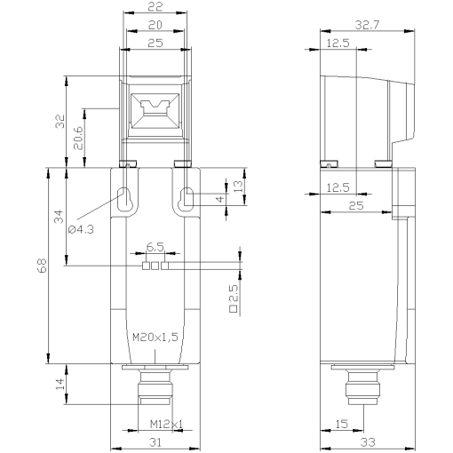 Safety position switch with separate actuator plastic enclosure 31 mm