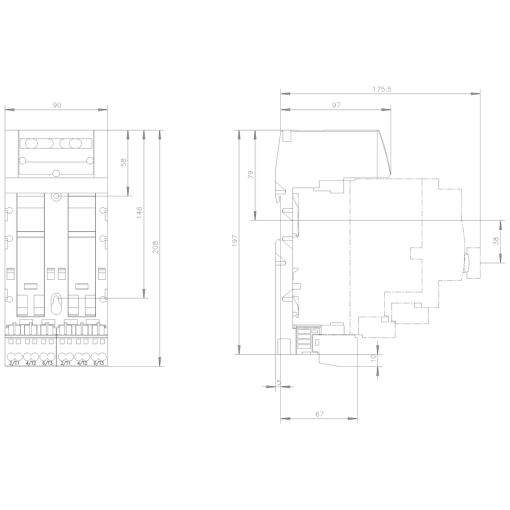 Twin extension block connection main circuit springloaded terminal