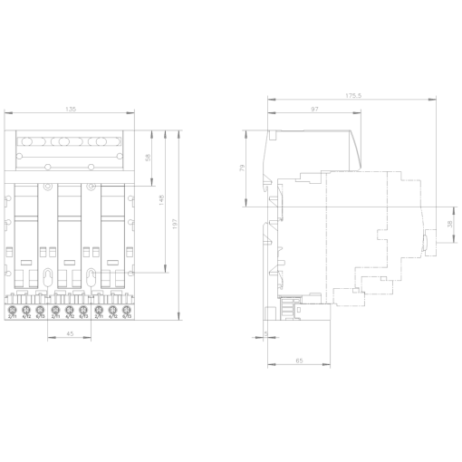 Triple extension block connection main circuit screw terminal 3