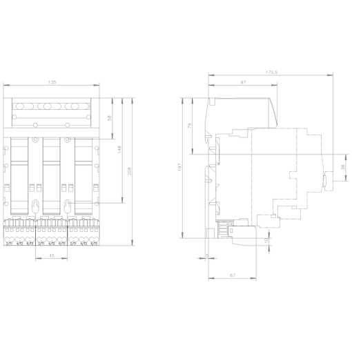 Triple extension block connection main circuit springloaded terminal 3