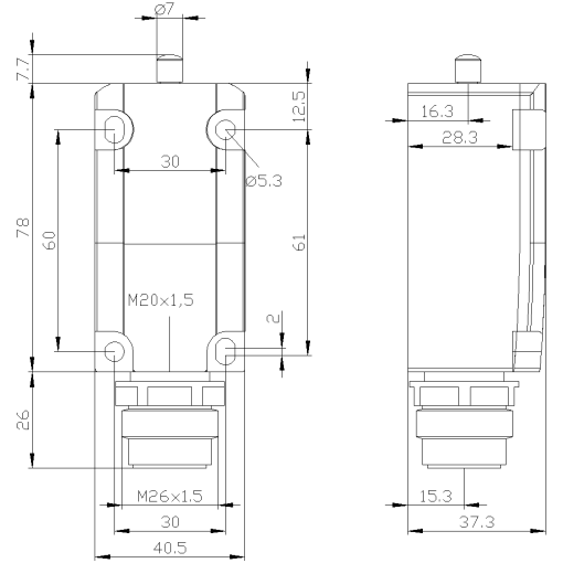 Basic switch for position switch 3SE51 metal encl 40 mm EN50041