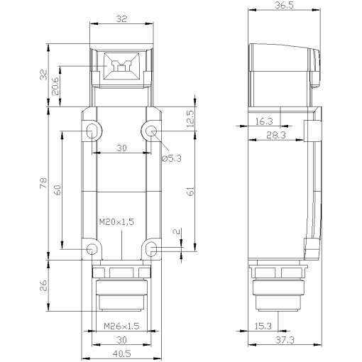 Safety position switch metal enclosure 40 mm EN50041 1 NO2 NC