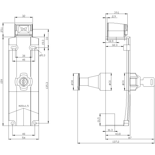Safety position switches with tumbler locking force 1300 N 5 directions of a