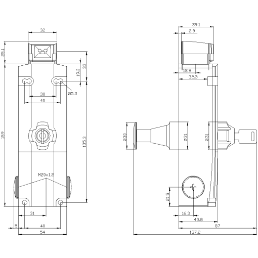 Safety position switch locking force 2600 N 5 directions of approach 3X