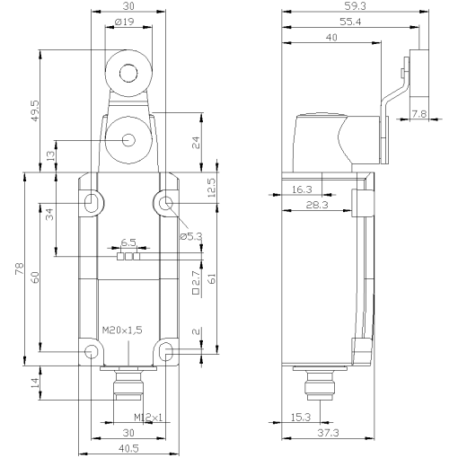Position switch metal encl 40 mm EN50041 1 NO1 NC