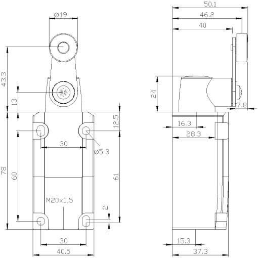Position switch metal encl 40 mm EN50041 device connection