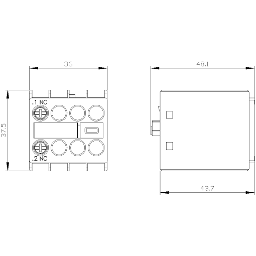 Auxiliary switch 1 NC current path 1 NC for contactor relays and motor cont