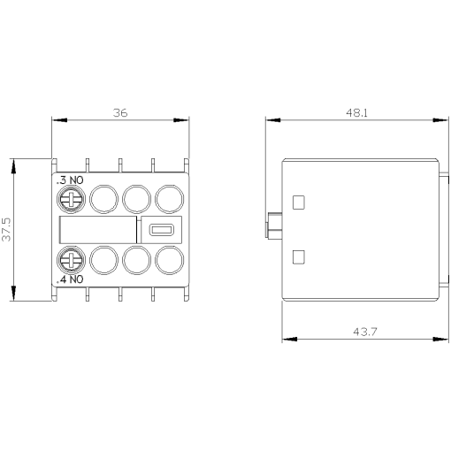 Auxiliary switch 1 NO current path 1 NO for contactor relays and motor cont