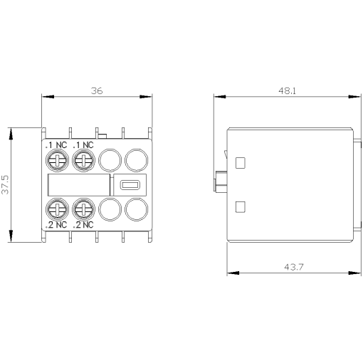 Auxiliary switch 2 NC current paths 1 NC 1 NC for contactor relaysmotor co