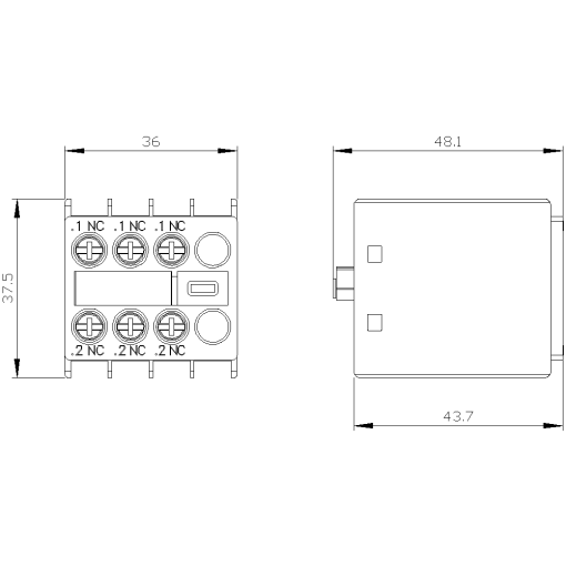 Auxiliary switch 3 NC current paths 1 NC 1 NC for contactor relaysmotor co