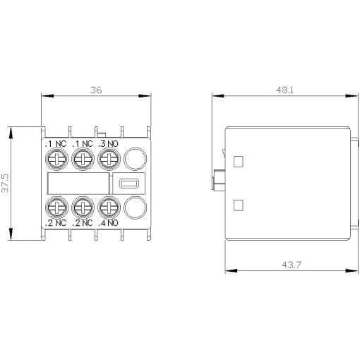 Auxiliary switch 1 NO2 NC current paths 1 NC 1 NO for contactor relaysmot