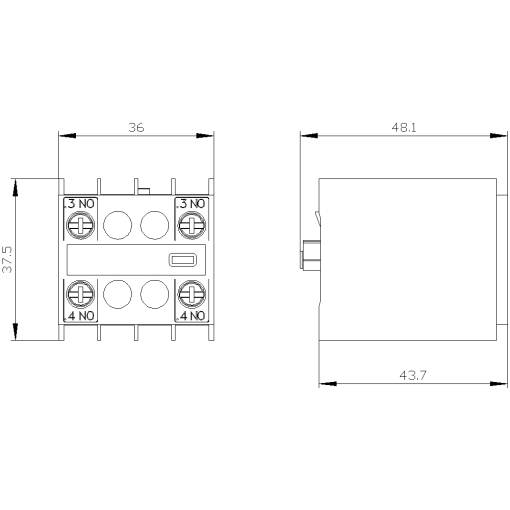 Solidstate compatible auxiliary switch 2 NO current paths 1 NO 1 NO