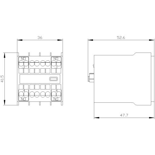 Solidstate compatible auxiliary switch 2 NO current paths 1 NO 1 NO