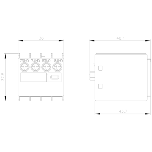 Auxiliary switch 2 NO current paths 1 NO 1 NO connection from above