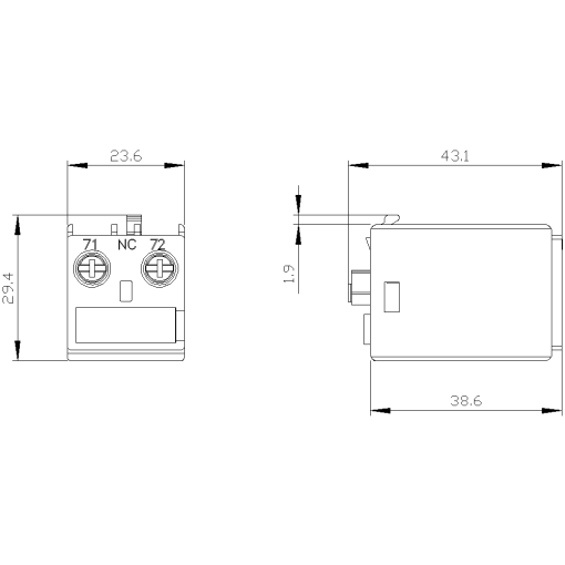Auxiliary switch 1 NC current path 1 NC connection from above