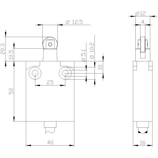 Position switch in compact design 40 mm wide with connection cable 2 m